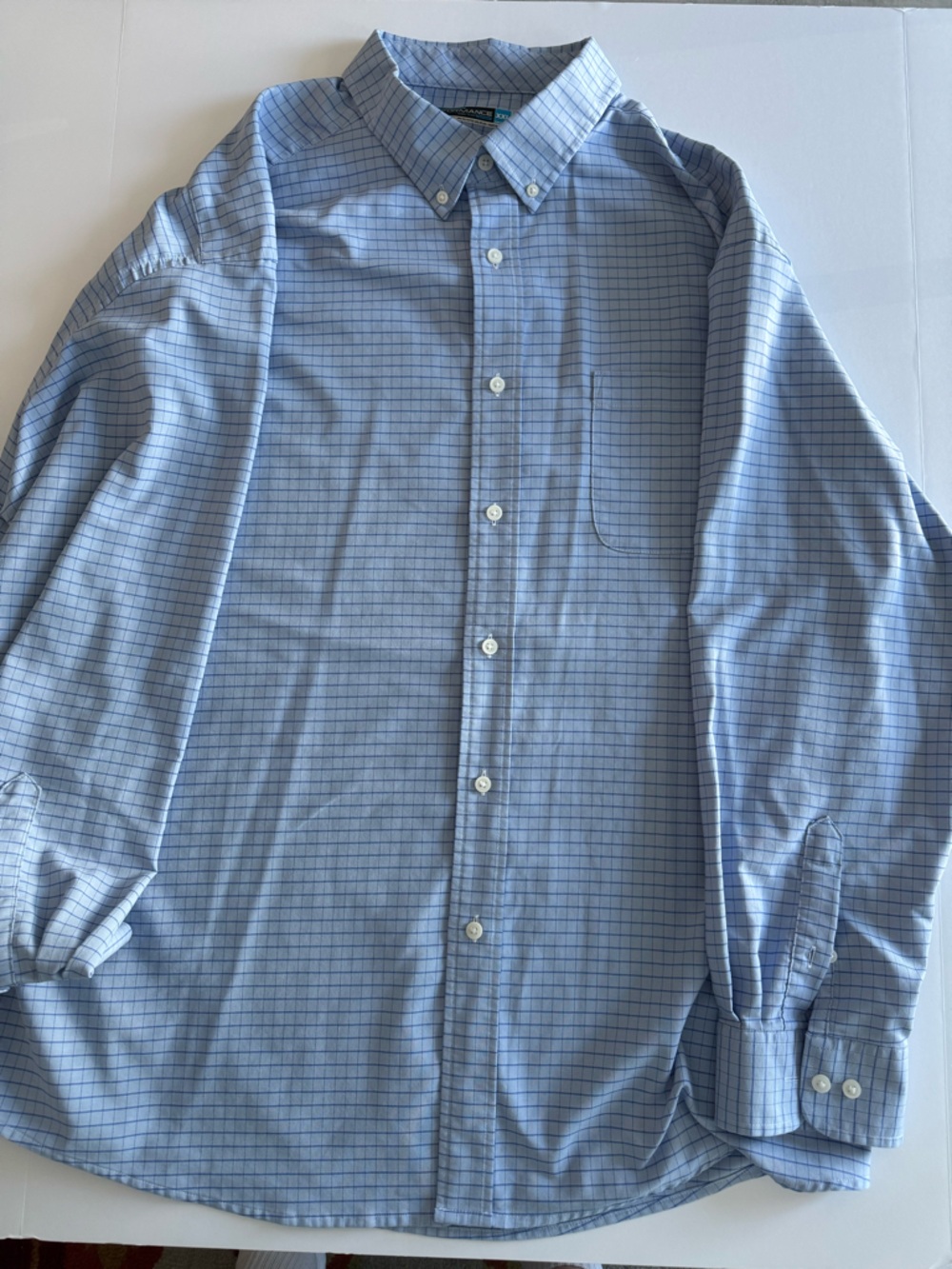 Roundtree & Yorke Light Blue Checked Button-Down Dress Shirt